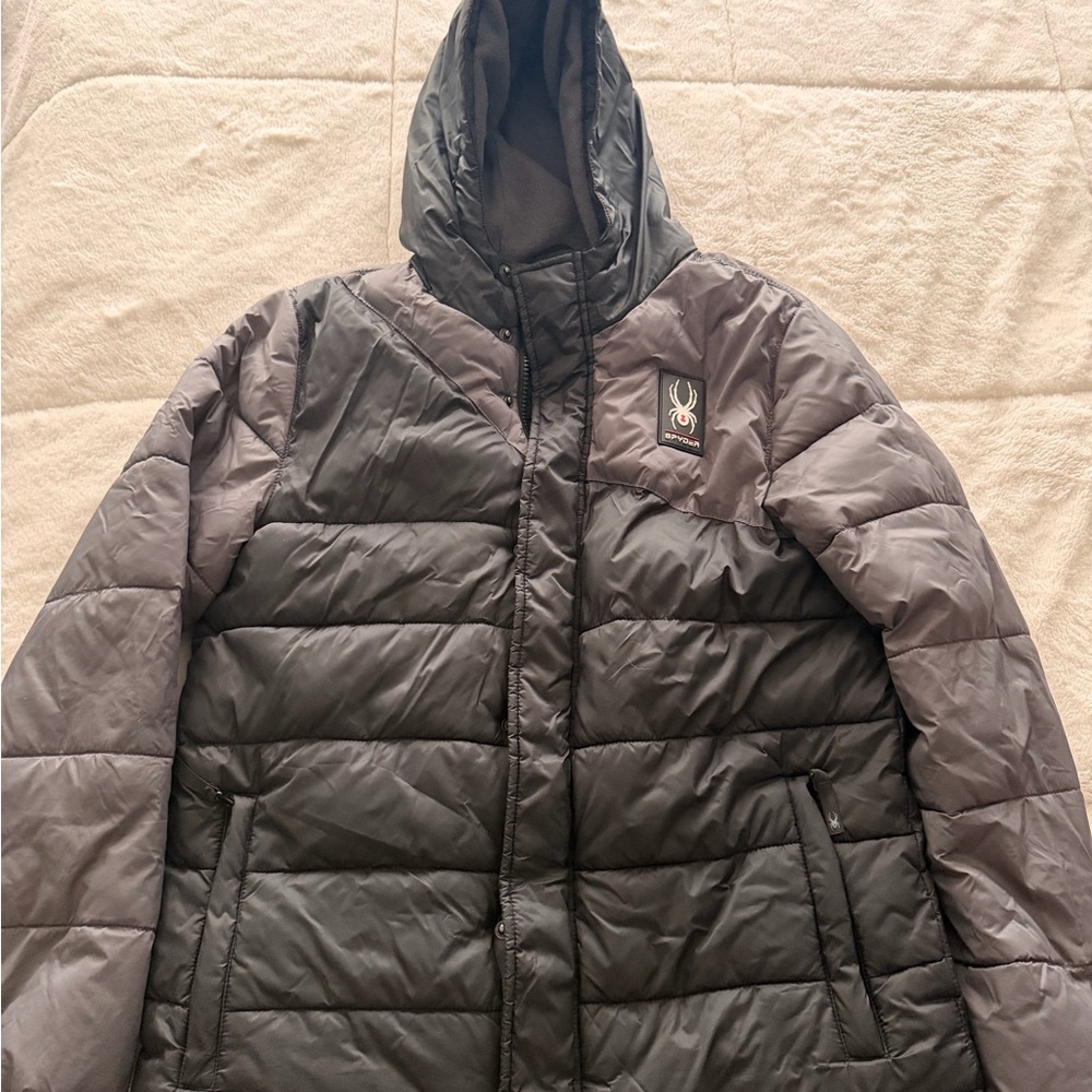 Spyder Boy’s Hooded Jacket in Dark Gray and Charcoal